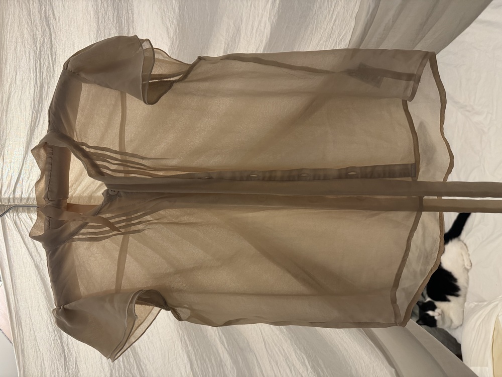 Forever 21 Sheer Cream Blouse with front tie, size M,